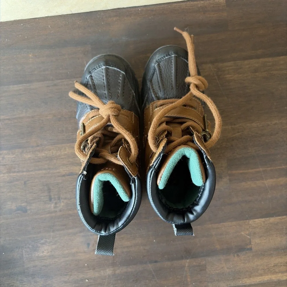 Polo Ralph Lauren Toddler Brown Black Leather Boots Water Resistant Buckle 9.5